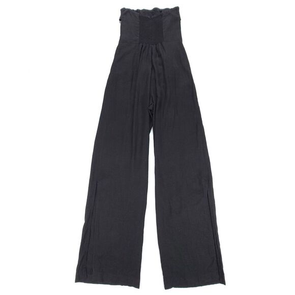 NEW VIX Paula Hermanny Linen Minimal Resort Wide Leg Strapless Jumpsuit Black - Picture 5 of 11